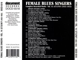 Various Artists - Female Blues Singers Vol. 14: S/T/U/W/Y/Z / Document CD-5518 - Image 2